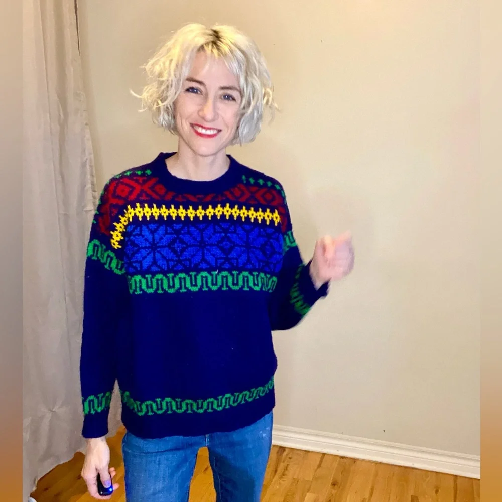Colourful Vintage Hand Knit Sweater - Picture 9 of 14